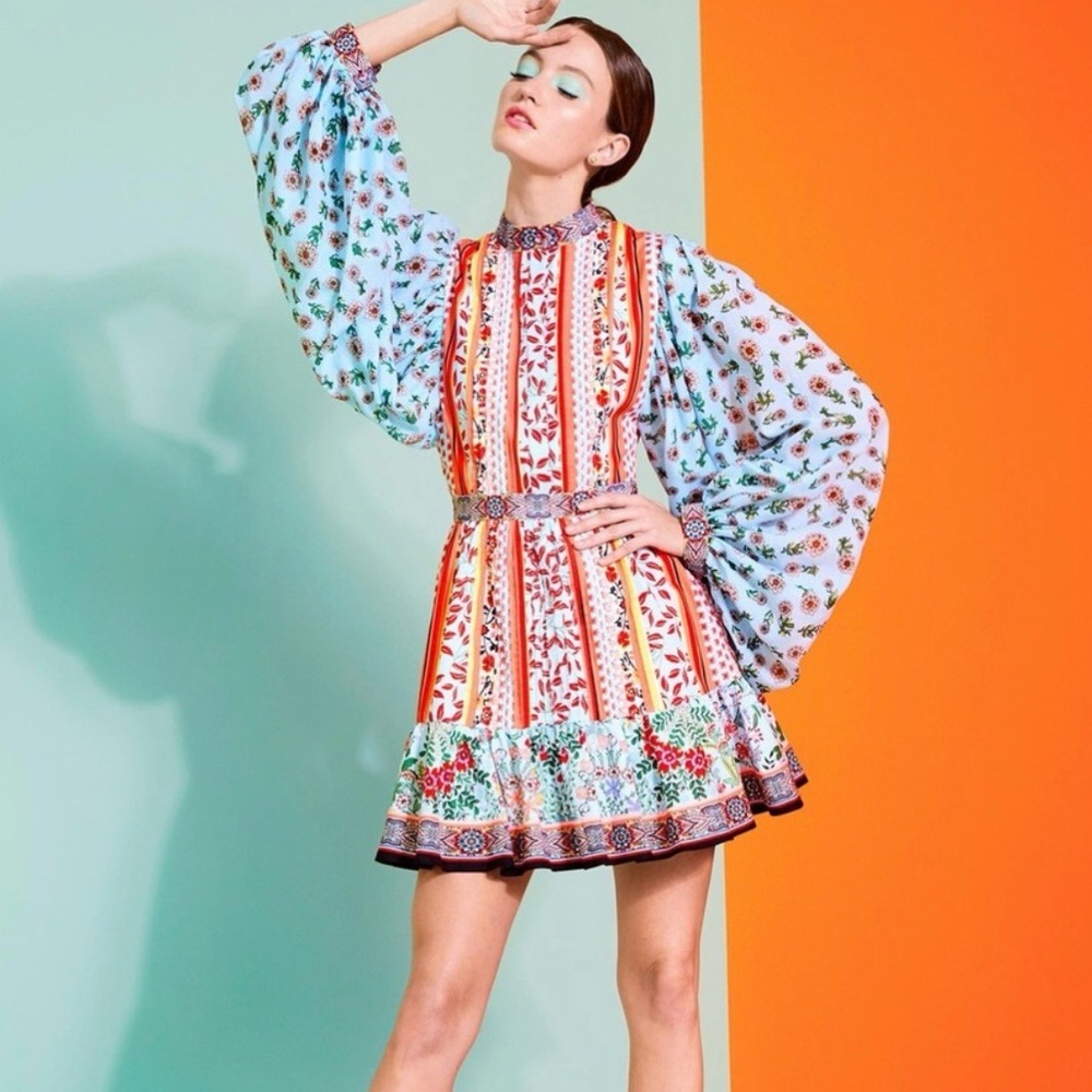 Alice + Olivia Raya Paloma mixed print mini dress